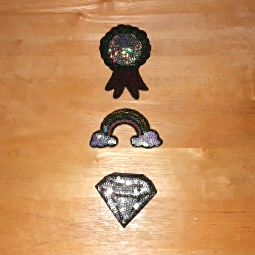 Multicolor Iron On Patch Set with Rosette, Rainbow And Gem Design